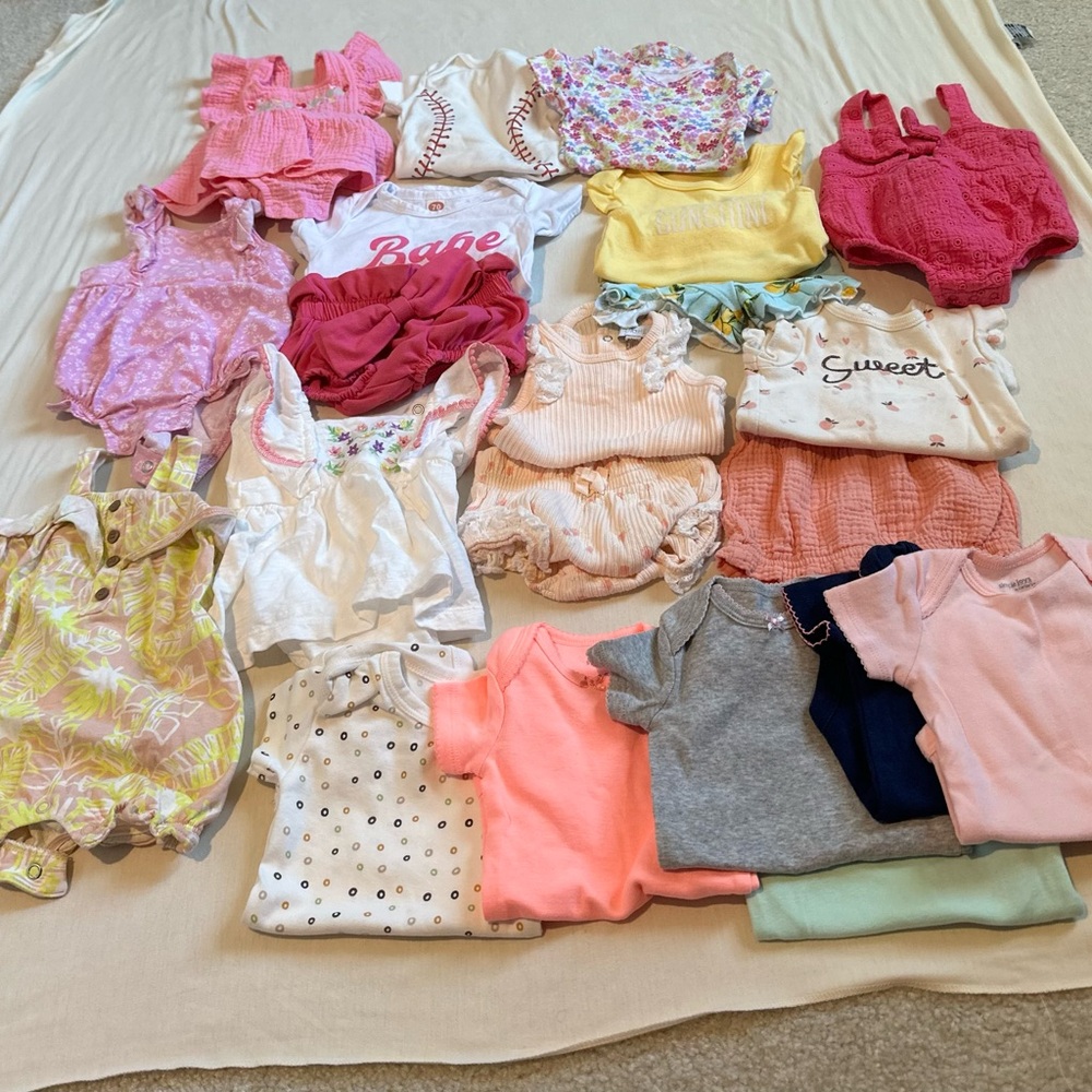 Baby Girls Mixed Summer Onesie & Romper Lot - Pink, Yellow, White, Coral
